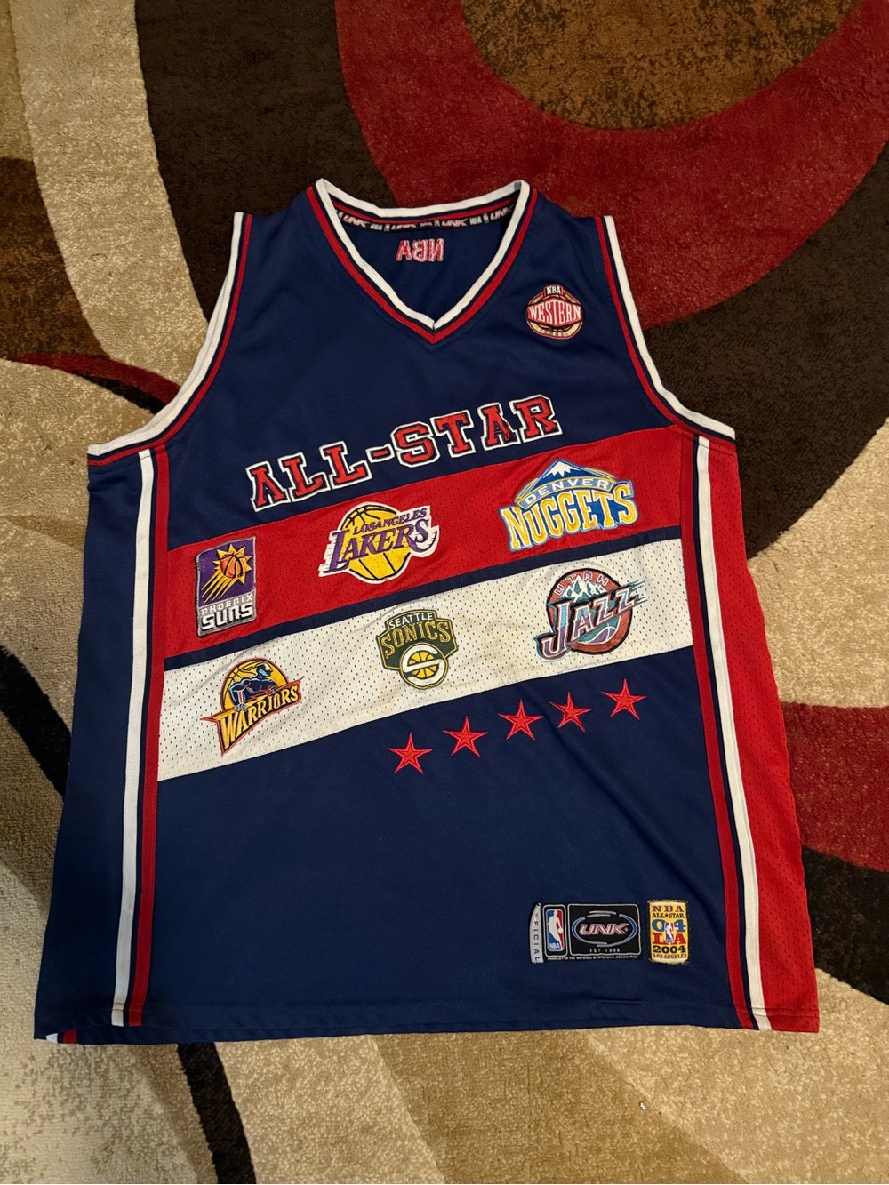 NBA All-Star Blue & Red Team-Logo Basketball Jersey 2004 LA size XL